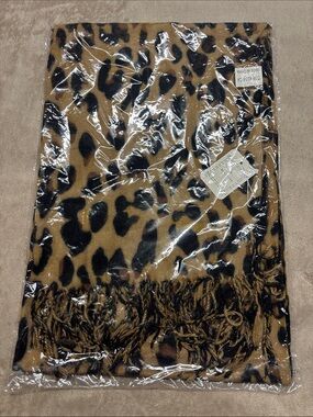 Leopard Print Fringe Wrap Scarf - Brown/Black